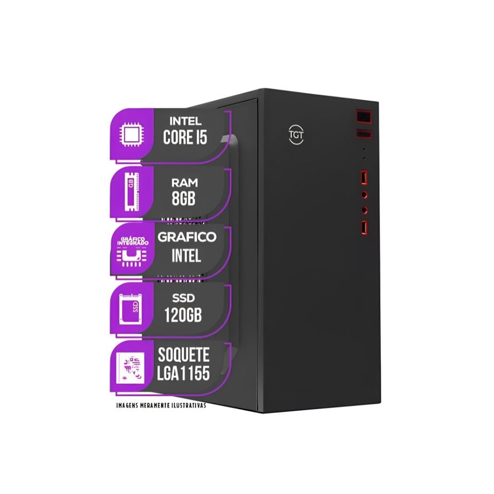PC CPU Mancer, Intel Core I5, 8GB de memória ram, SSD 120GB