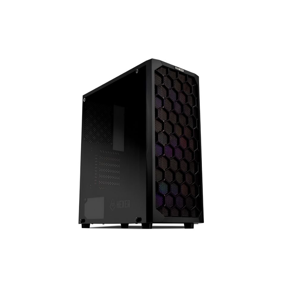 Gabinete Gamer Mancer Hexer, Rainbow, Mid-Tower, Lateral de Vidro, Com 3 Fans, Preto, MCR-HEX-RB01