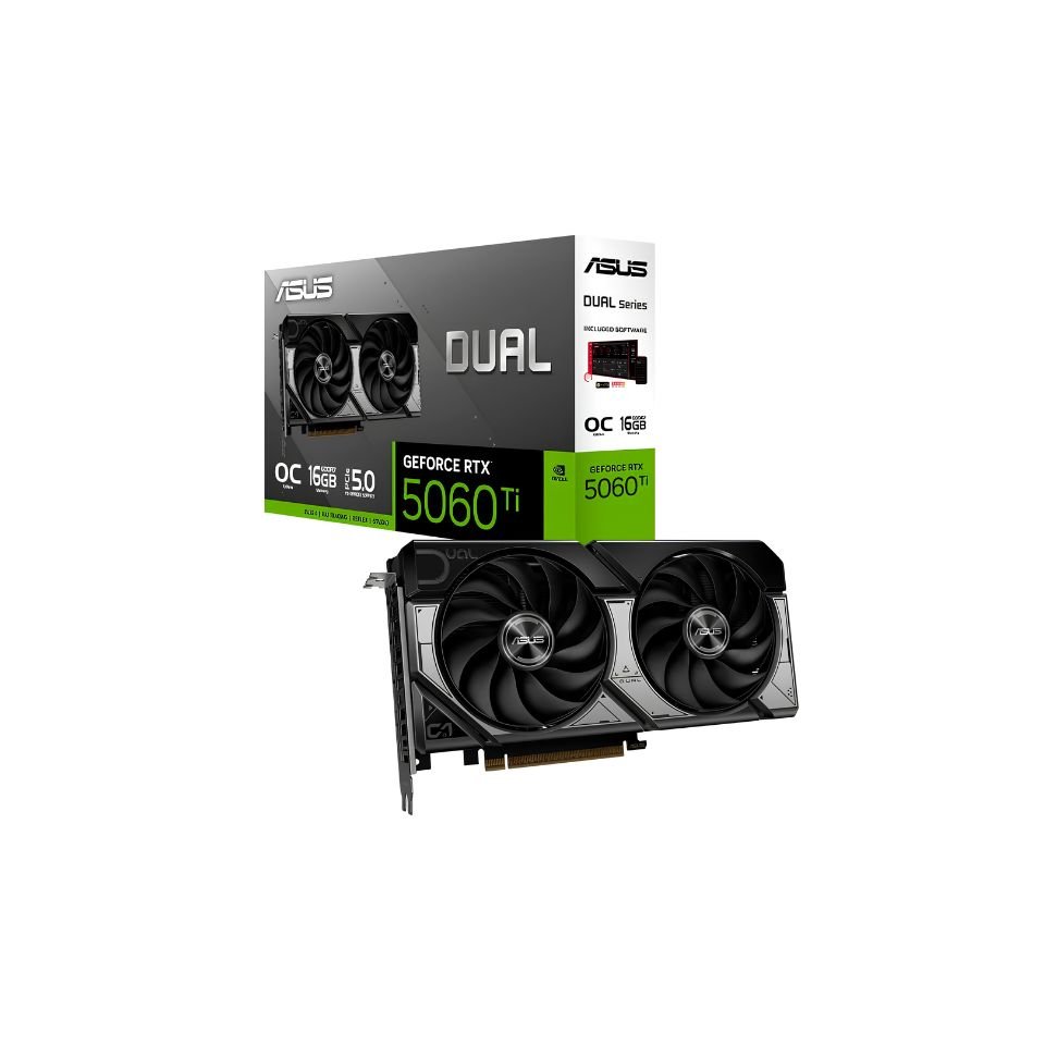 Placa de Vídeo ASUS DUAL RTX 5060 TI O16G NVIDIA GeForce, 16GB GDDR7, 2602MHz, 128 bits, OpenGL4.6, DLSS 4, Ray Tracing - 90YV0MH0-M0NA00